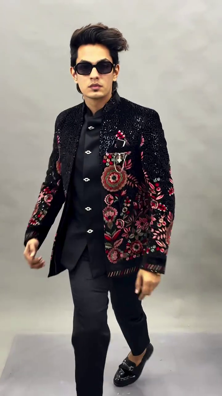 Bold Elegance: A Statement Look in Embroidered Black Couture