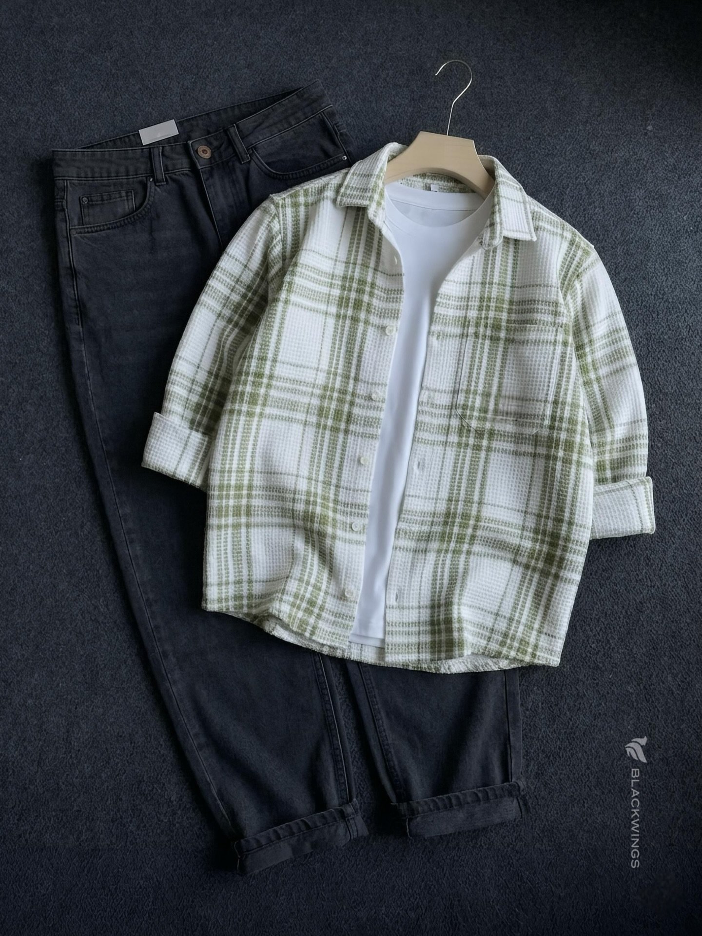 Casual Cool: Layered Plaid Shirt with Denim for Everyday Style