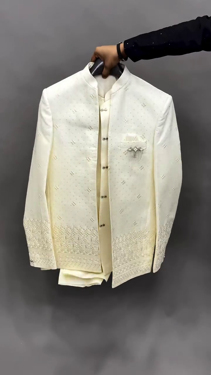 Regal Elegance: Ivory Embroidered Sherwani for Timeless Celebrations
