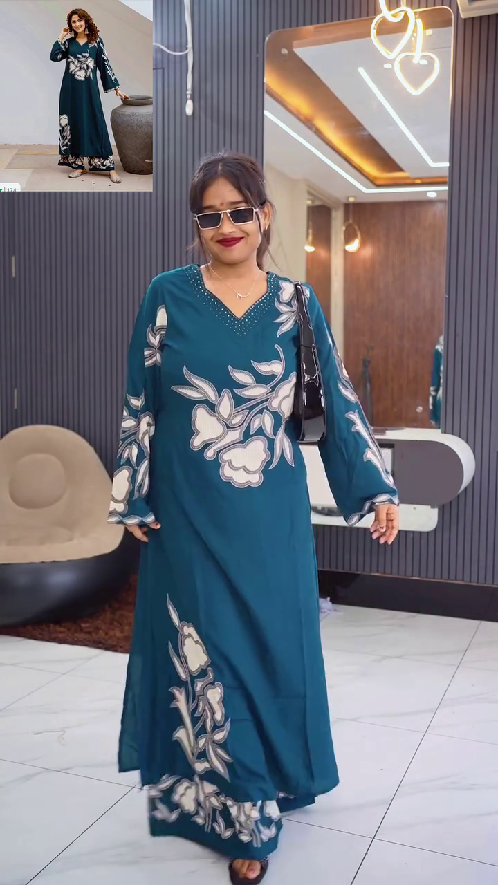 Embrace Regal Elegance with Our Stunning Teal Floral Designer Maxi Dress Collection
