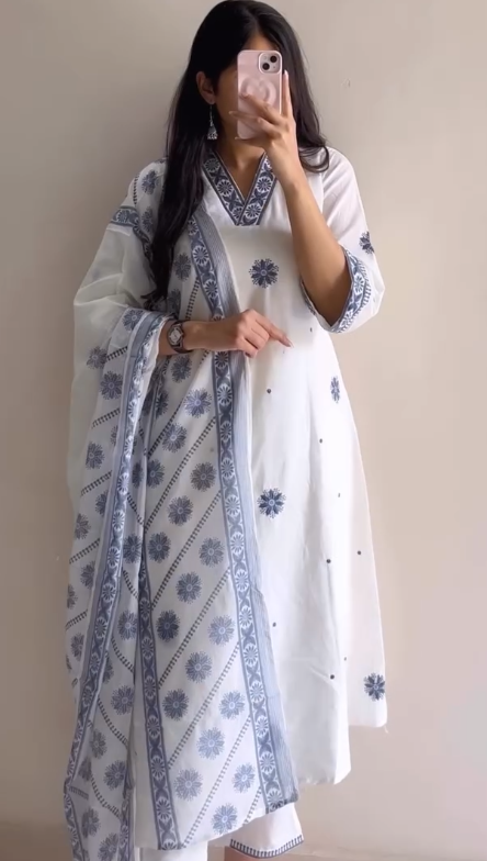 Graceful Sky Blue Floral Kurta Dupatta Set – Elegant Traditional Wear