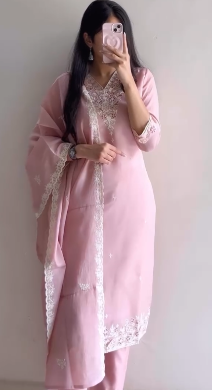 Graceful Sky Blue Floral Kurta Dupatta Set – Elegant Traditional Wear