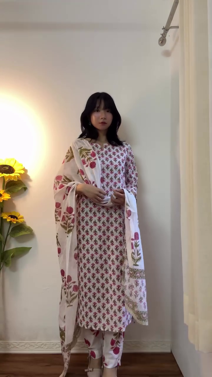 Classic  Printed Kurta Palazzo Set with Red Dupatta – Festive Ethnic Elegance