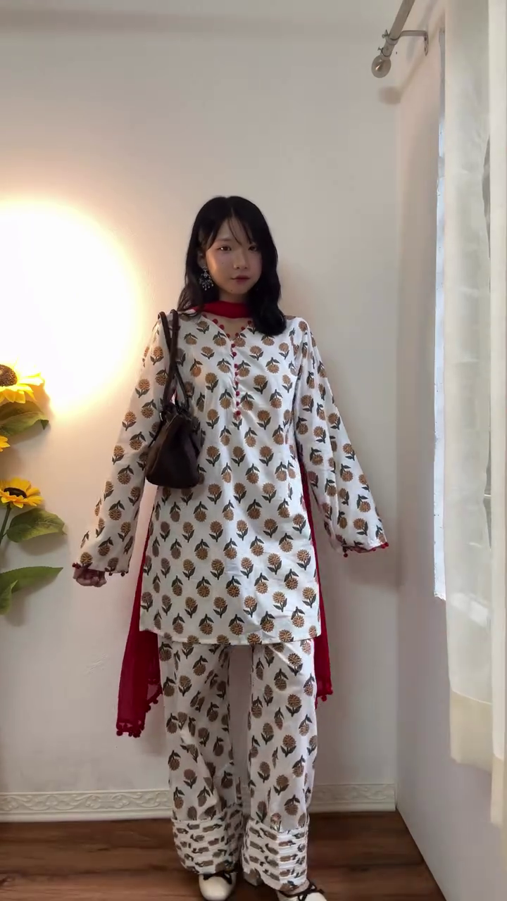 Classic  Printed Kurta Palazzo Set with Red Dupatta – Festive Ethnic Elegance