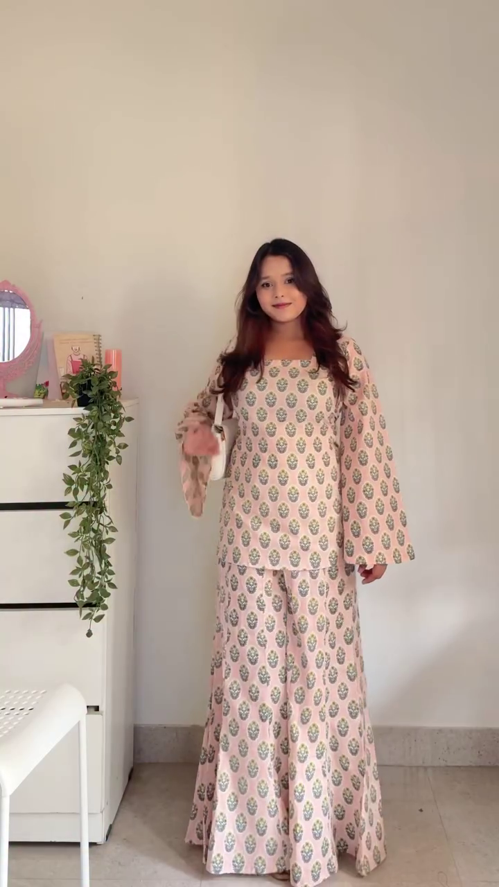 Graceful Pink Printed Co-Ord Set – Trendy Ethnic Fusion Wear