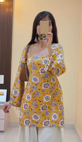 Elegant  Floral Kurta Palazzo Set – Minimalist Ethnic Chic