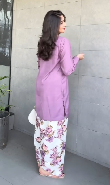 Pastel Purple Kurti Palazzo Set – Chic Floral Casual Ethnic Wear