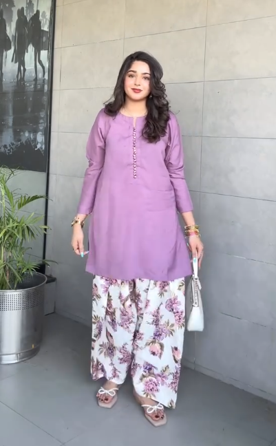 Pastel Purple Kurti Palazzo Set – Chic Floral Casual Ethnic Wear