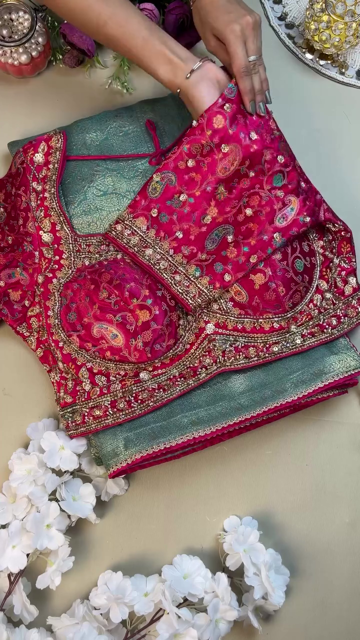 Pink Designer Embroidered Blouse Fabric – Luxe Bridal Collection