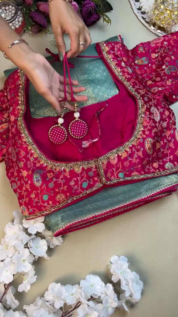Pink Designer Embroidered Blouse Fabric – Luxe Bridal Collection