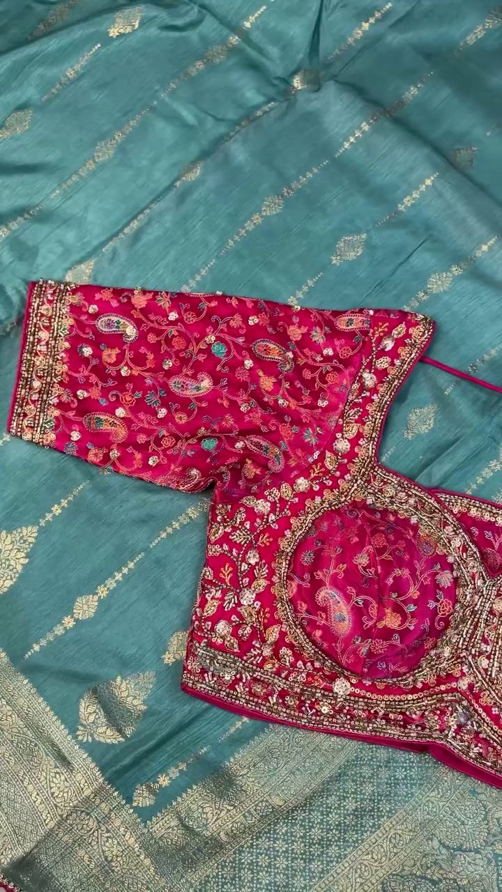 Pink Designer Embroidered Blouse Fabric – Luxe Bridal Collection