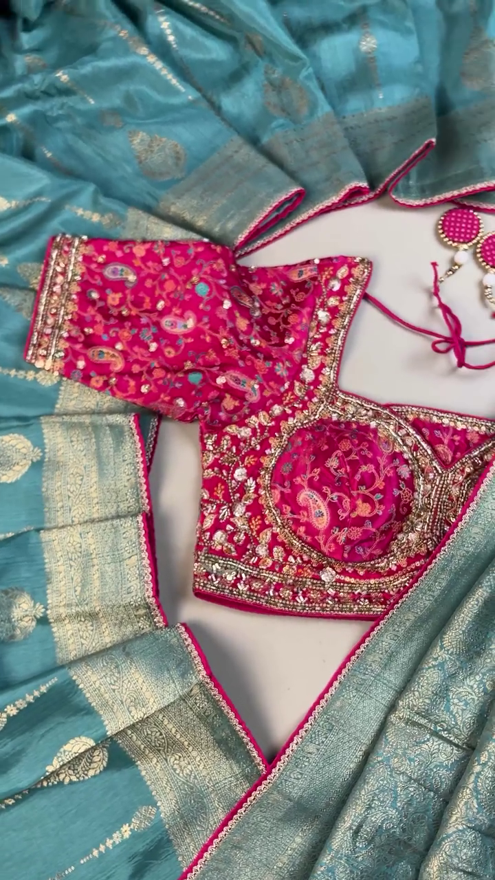 Pink Designer Embroidered Blouse Fabric – Luxe Bridal Collection