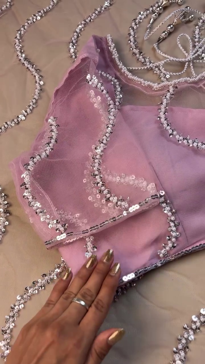 Blush Pink Sequin Designer Blouse – Glamorous Partywear Elegance