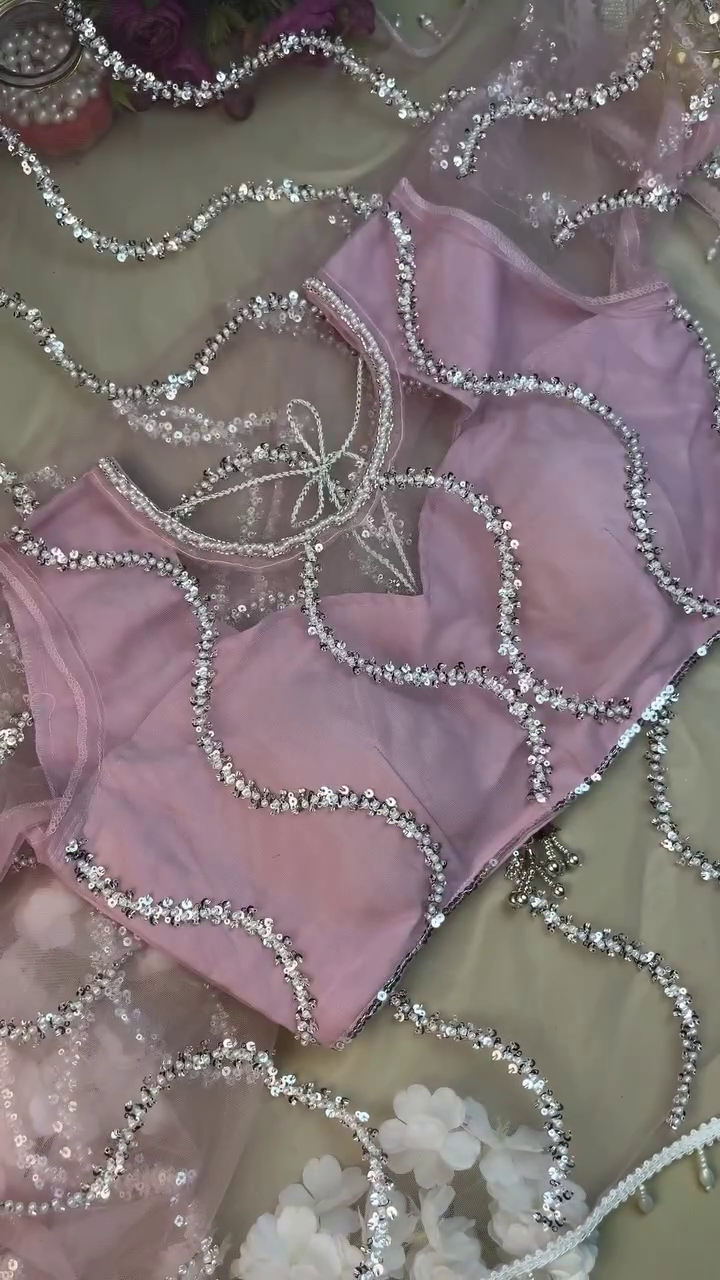 Blush Pink Sequin Designer Blouse – Glamorous Partywear Elegance