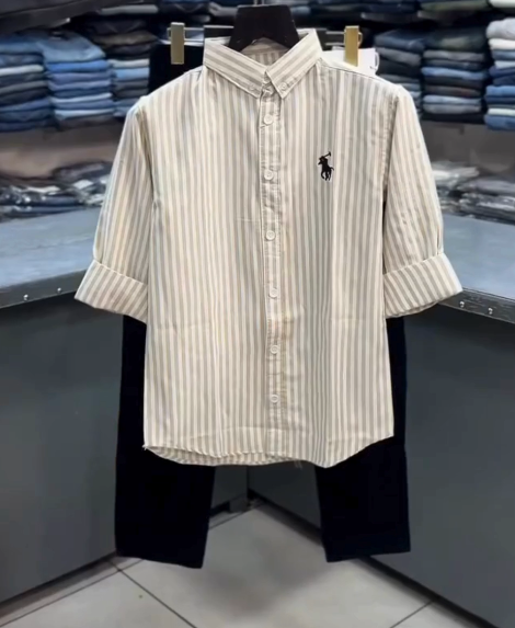 Smart Striped Shirt with Denim Jeans for Boys