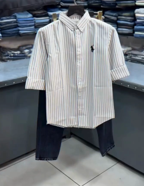 Smart Striped Shirt with Denim Jeans for Boys