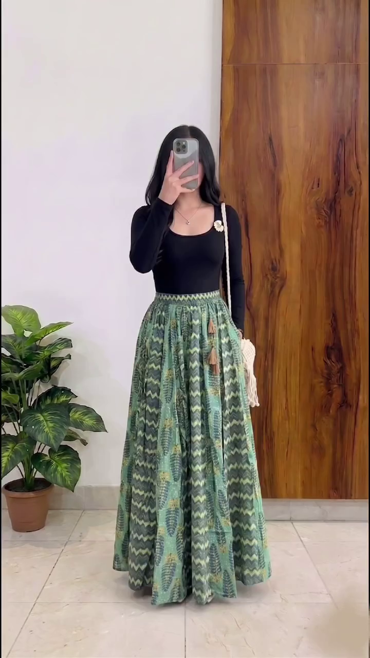 Bohemian Printed Maxi Skirt with White Halter Top – Trendy Fusion Fashion Look