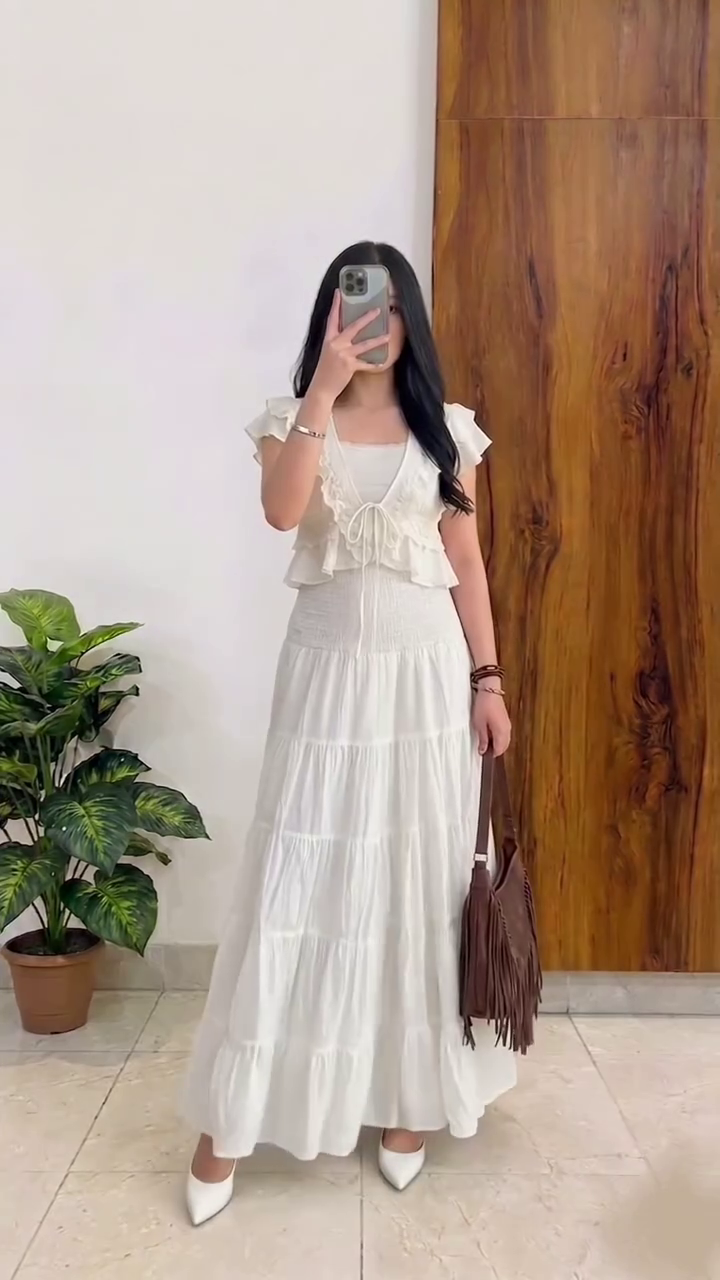 Bohemian Printed Maxi Skirt with White Halter Top – Trendy Fusion Fashion Look