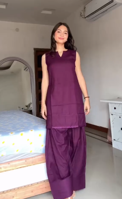 Elegant Plum Kurta Palazzo Set – Minimalist Ethnic Wear for Modern Women