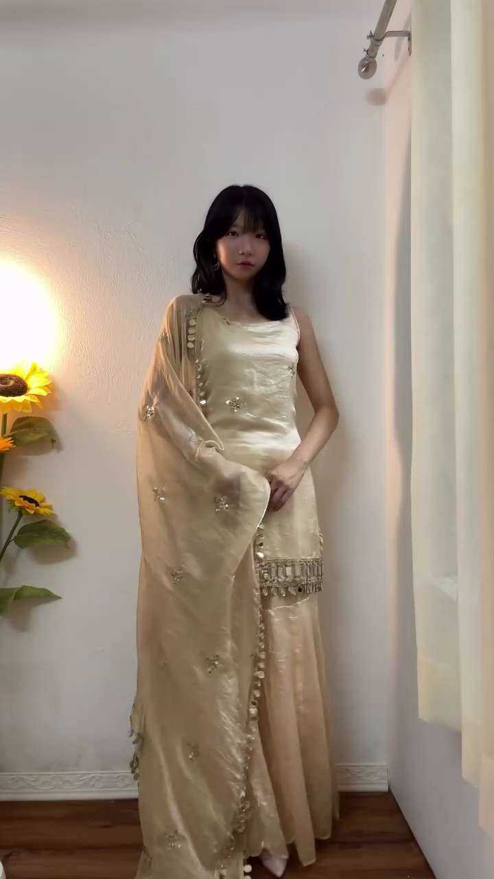 Elegant Champagne Gold Kurta Palazzo Set with Dupatta – Minimal Luxe Ethnic Wear