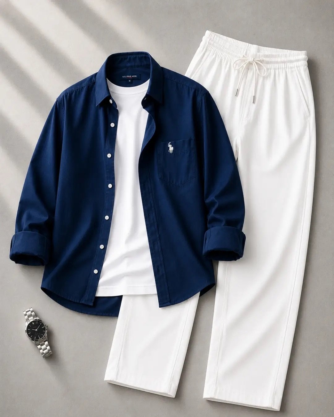 Elevate Your Everyday Wardrobe with a Premium White Shirt and Black Relaxed Trousers Set