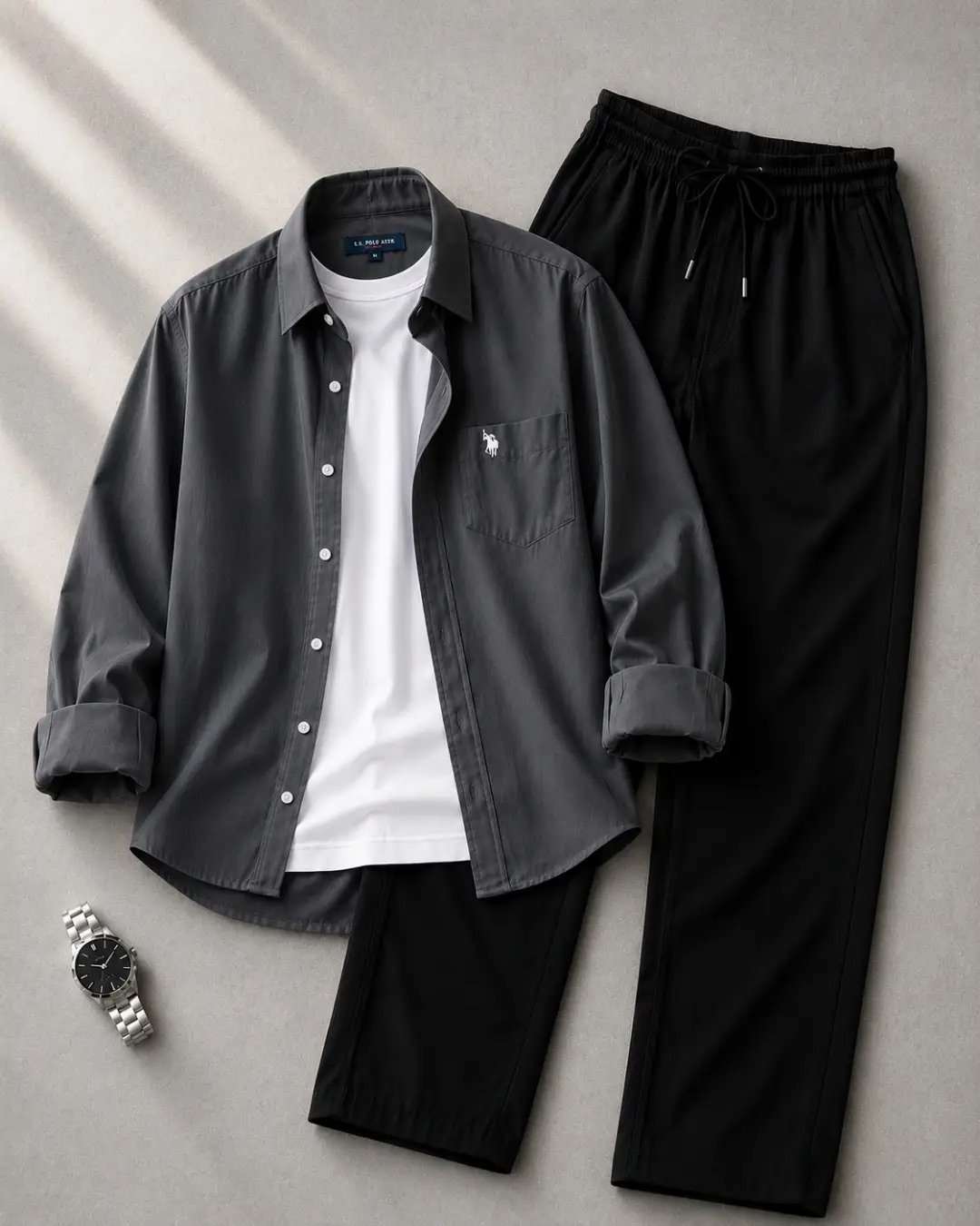 Elevate Your Everyday Wardrobe with a Premium White Shirt and Black Relaxed Trousers Set