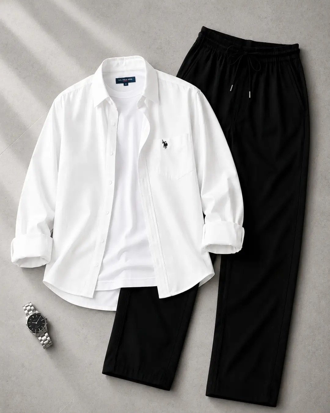 Elevate Your Everyday Wardrobe with a Premium White Shirt and Black Relaxed Trousers Set