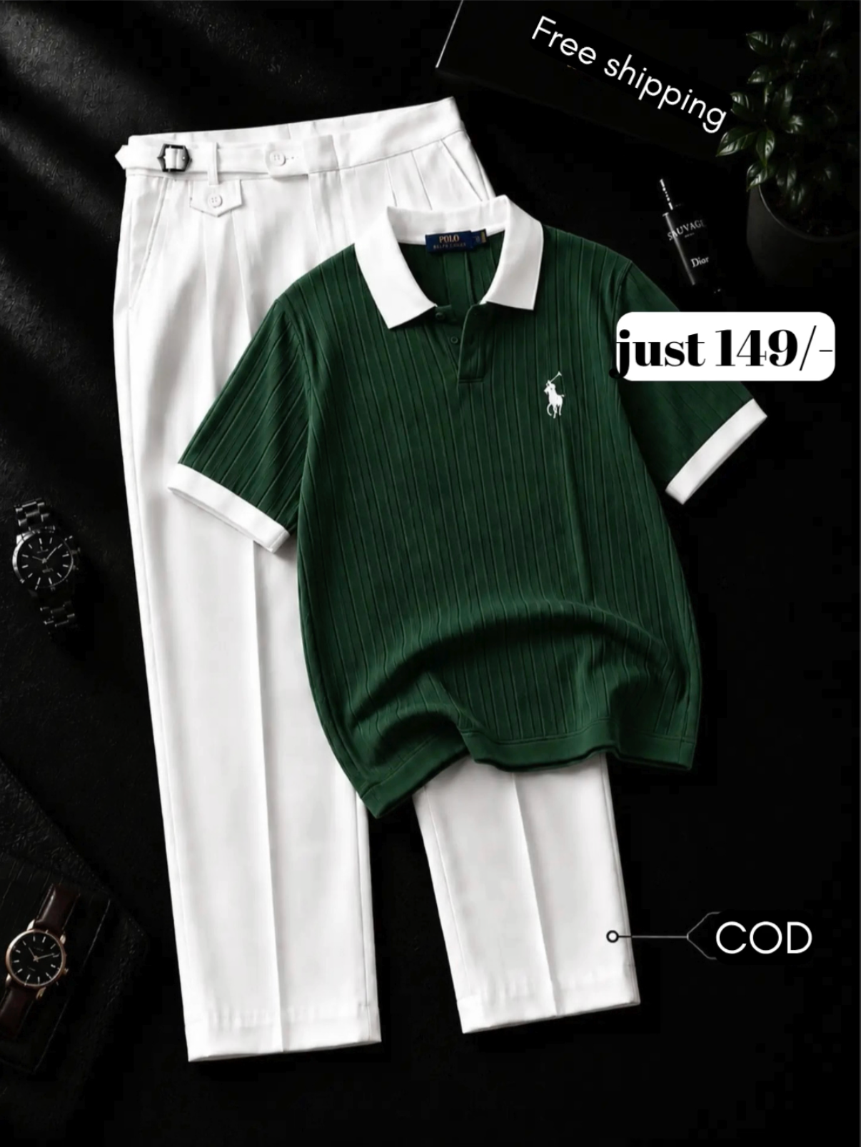 Timeless Black Polo Shirt with Crisp White Trousers – Effortless Premium Style for Every Occasion