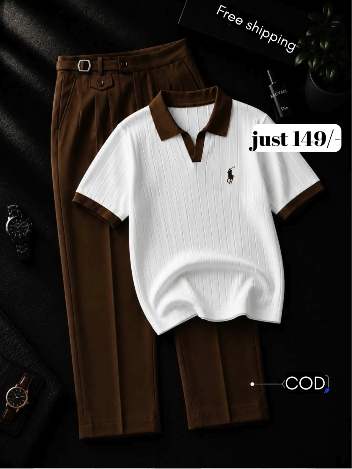 Timeless Black Polo Shirt with Crisp White Trousers – Effortless Premium Style for Every Occasion