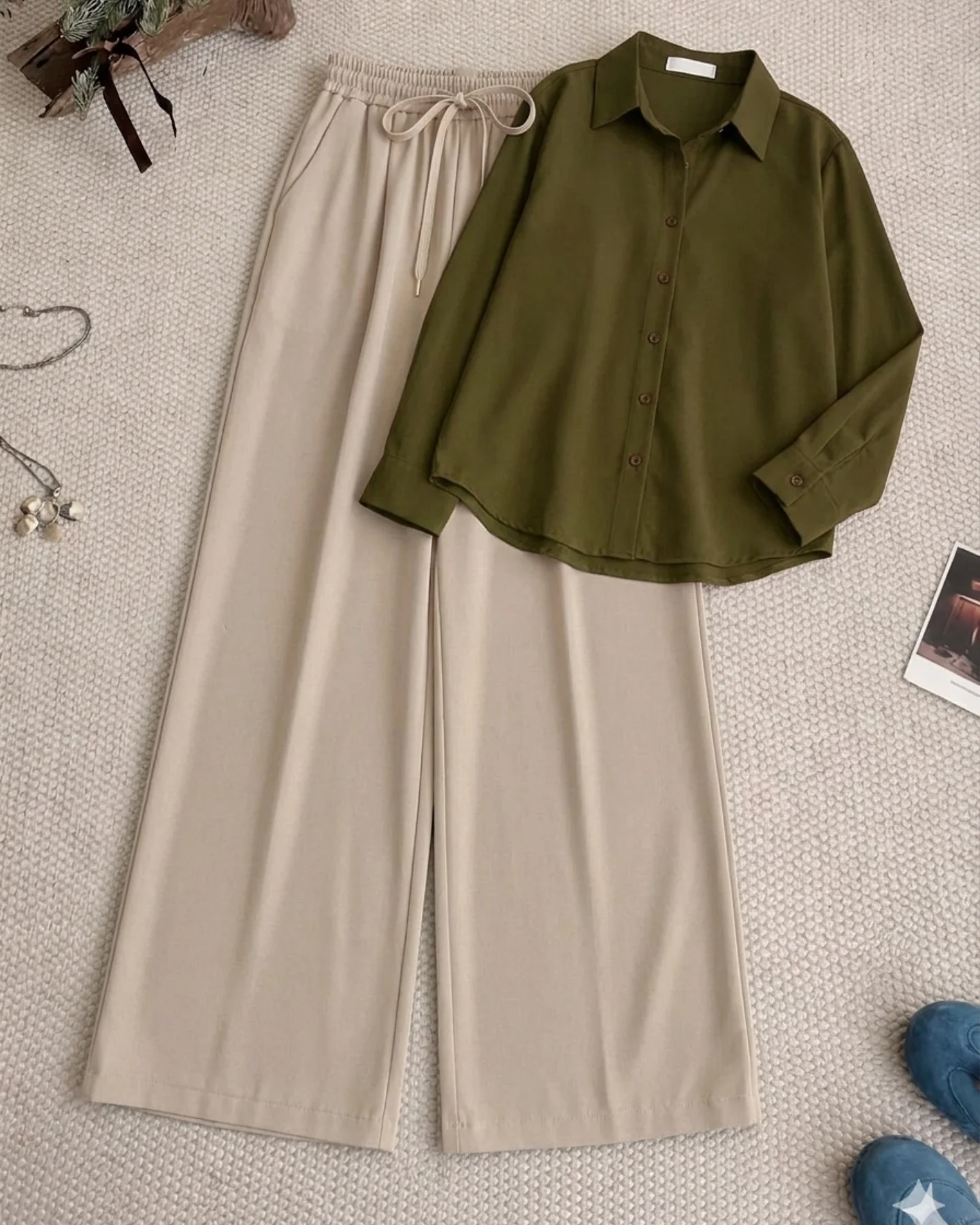 Women’s  Shirt &Wide-Leg Pants Set | Elegant Casual 2-Piece Outfit for Everyday & Summer Wear