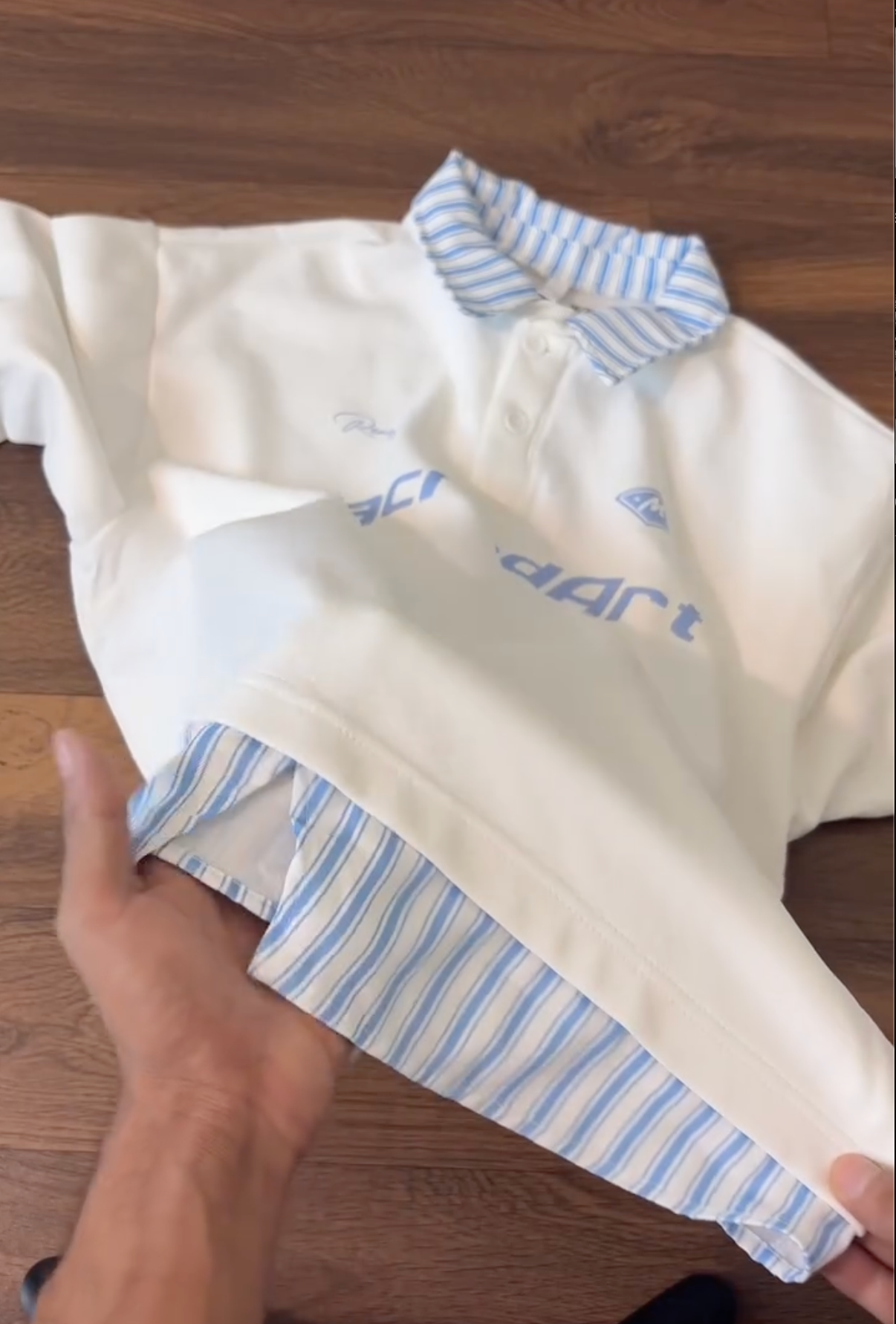 Elegant White & Blue Striped Polo Set – Fresh, Stylish & Comfortable Everyday Wear