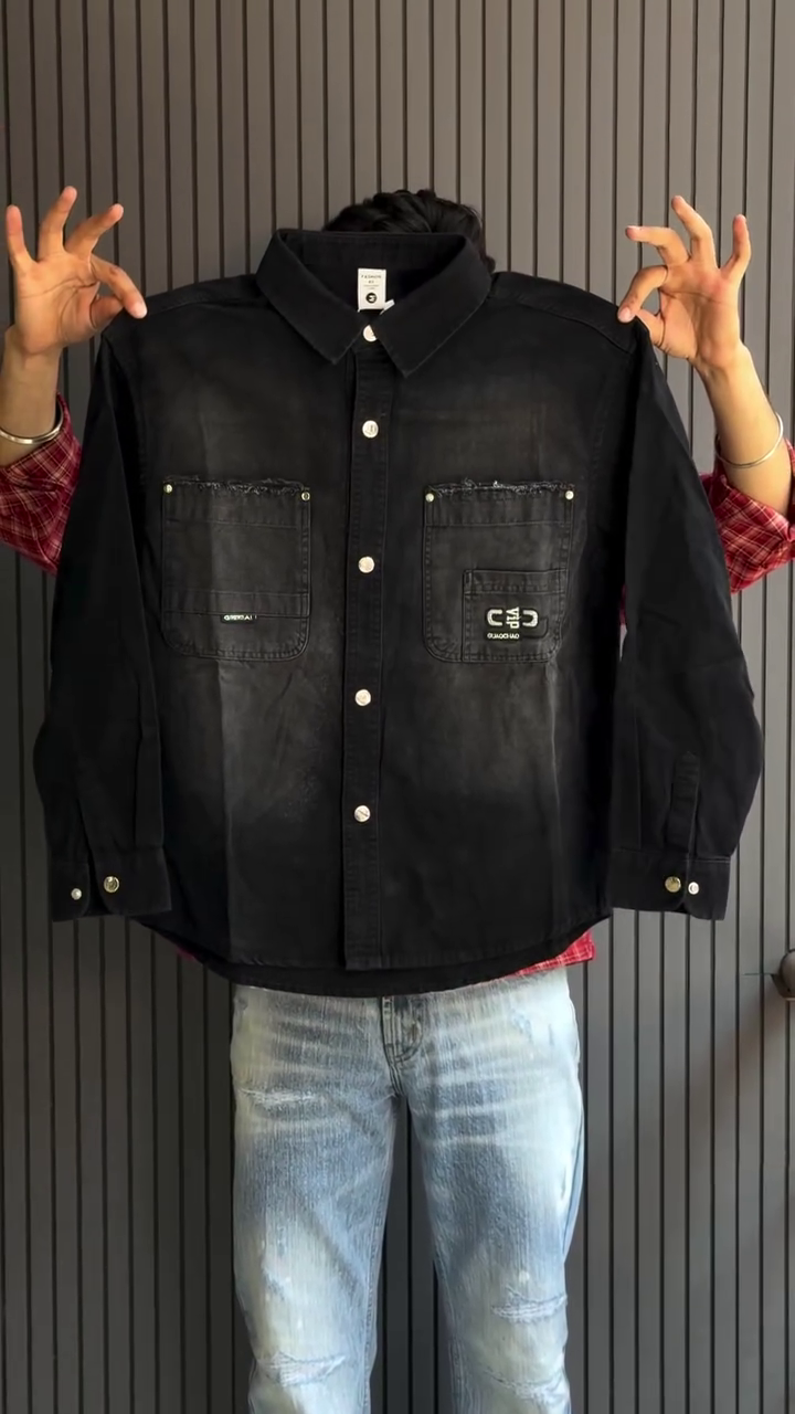 Stylish Black Utility Shirt with Dual Pocket Detail – Modern Casual Wear