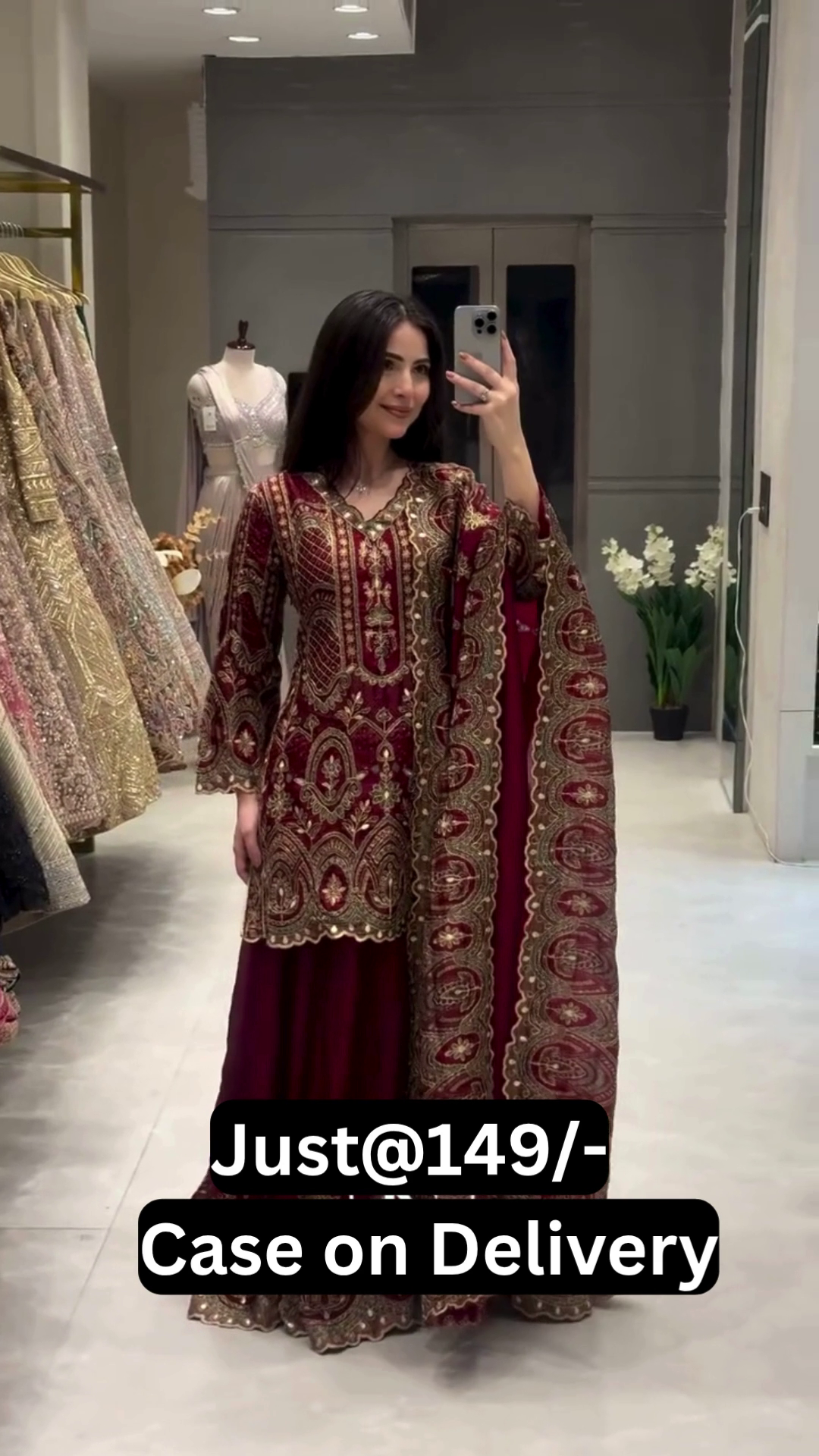 Elegant Burgundy Embroidered Anarkali Suit with Intricate Gold Detailing and Matching Dupatta for Festive and Wedding Occasions