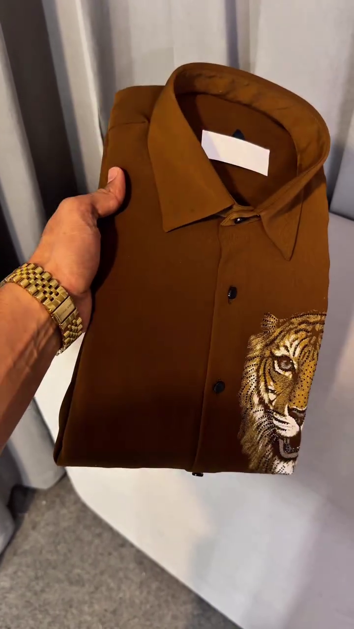 Premium Brown Polo Shirt with Striking Tiger Embroidery Design