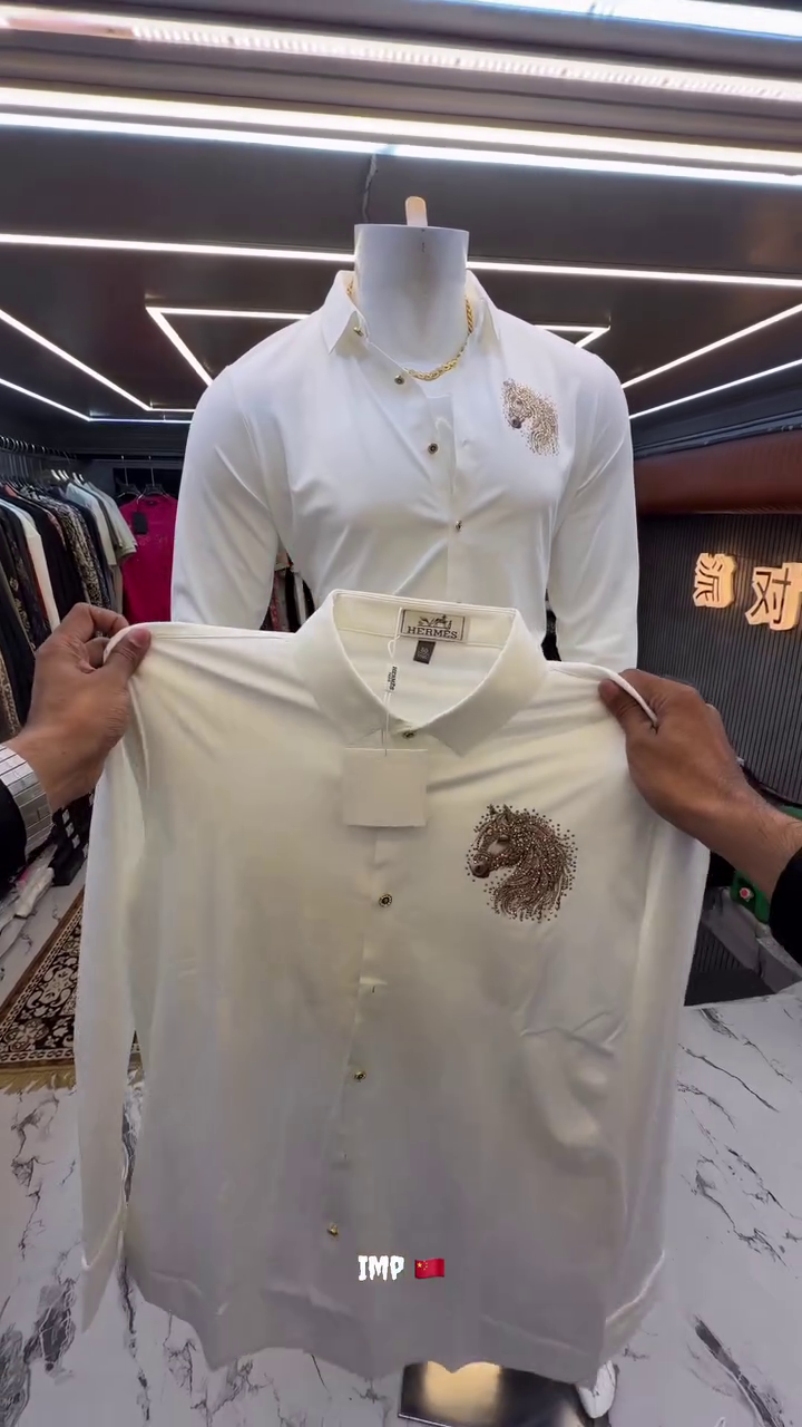 Premium White Embroidered Horse Motif Shirt for Elegant Men’s Style