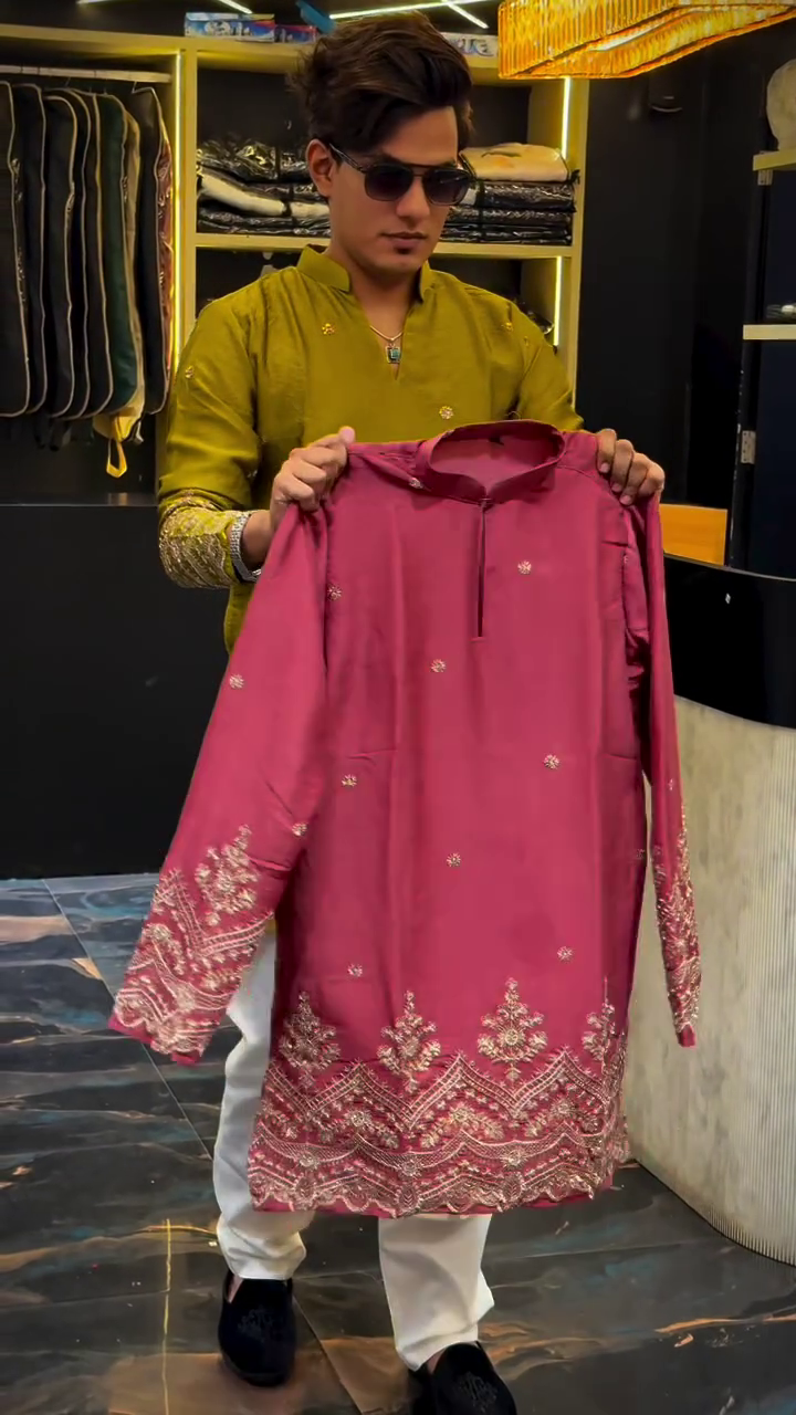 Elegant Grey Embroidered Kurta with Intricate Golden Border Detailing