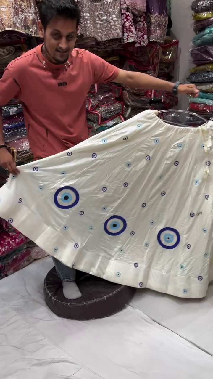 Elegant Cream Ethnic Kurta Set with Blue Circular Print & Matching Dupatta – Stylish Traditional Wear for Women