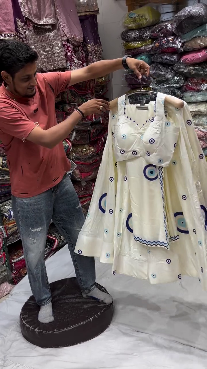Elegant Cream Ethnic Kurta Set with Blue Circular Print & Matching Dupatta – Stylish Traditional Wear for Women