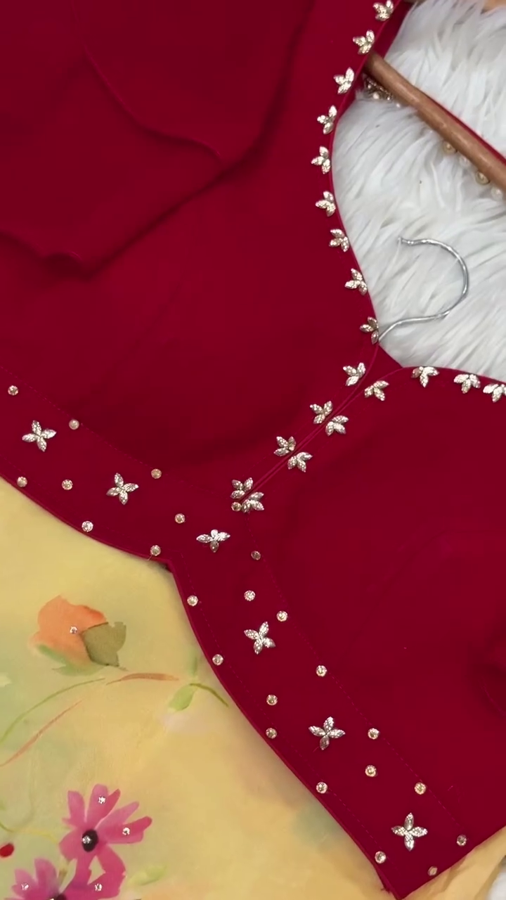 Elegant Red Designer Blouse with Floral Printed Lehenga – Festive & Glamorous Ethnic Wear