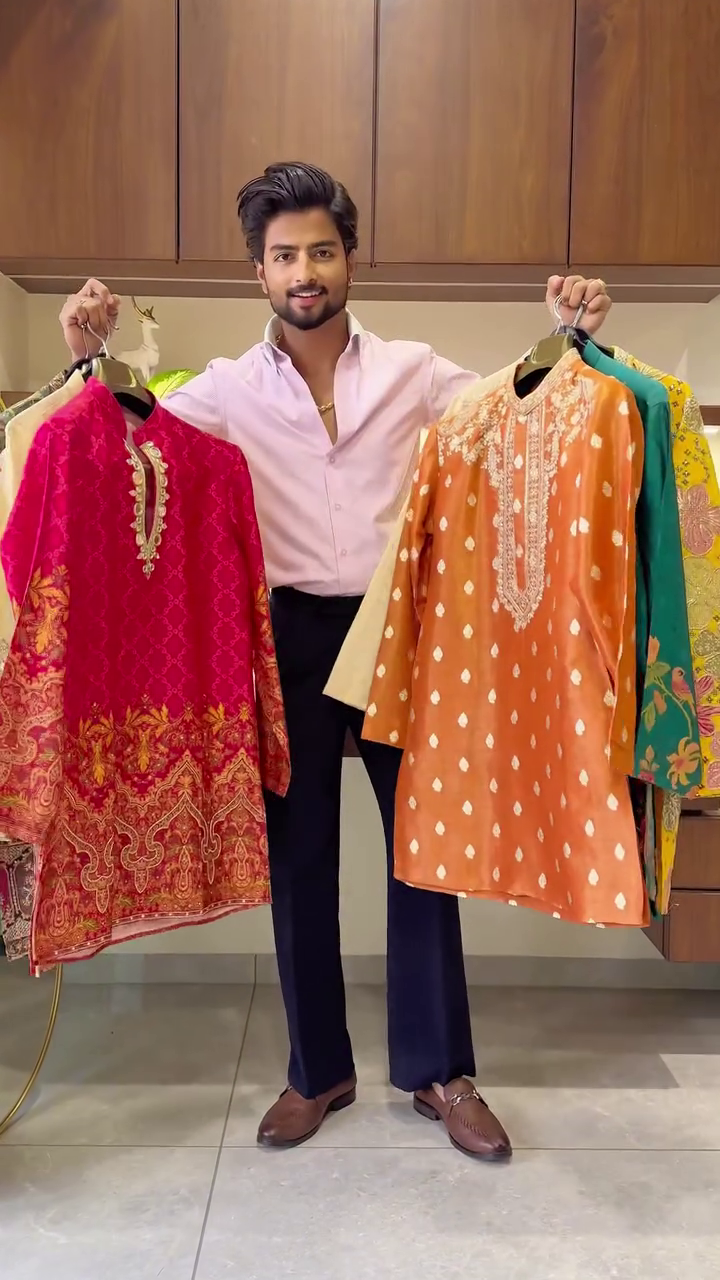 Elegant Designer Kurta Collection in Vibrant Pink, Orange & Teal – Traditional Style with a Modern Touch