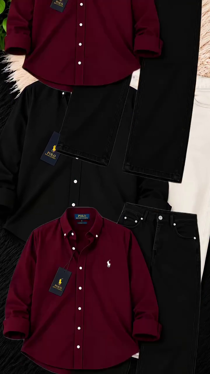 remium Burgundy Men's Casual Shirt with Light Blue Jeans – Stylish Everyday Fashion