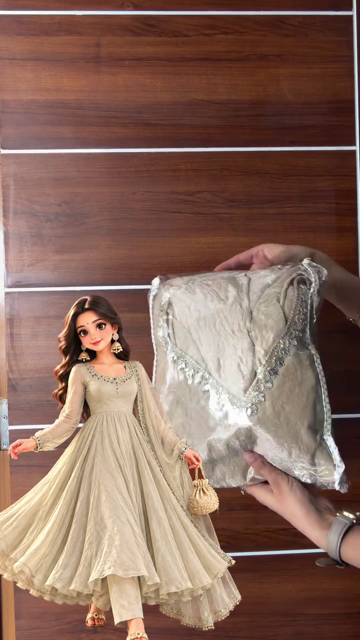Elegant Champagne Beige Anarkali Gown for Women – Beautiful Embroidered Festive Wear