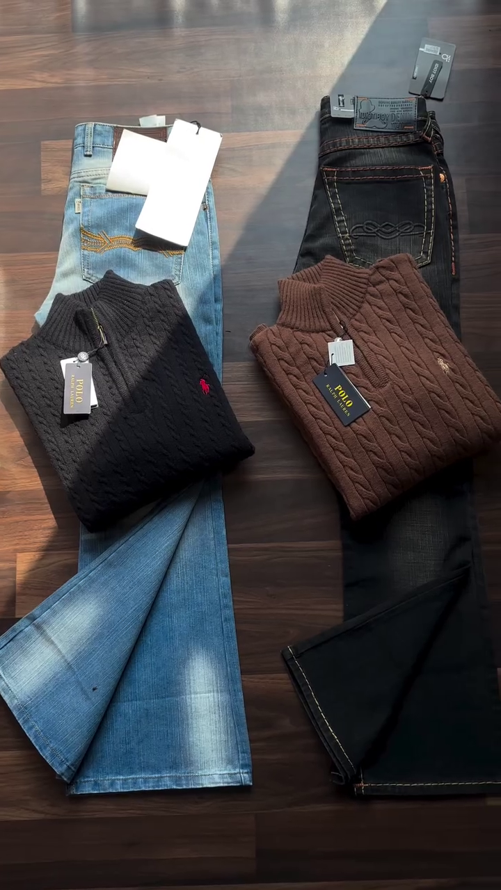 Stylish Cable-Knit Sweaters and Trendy Jeans – The Perfect Smart Casual Outfit Collection for Men