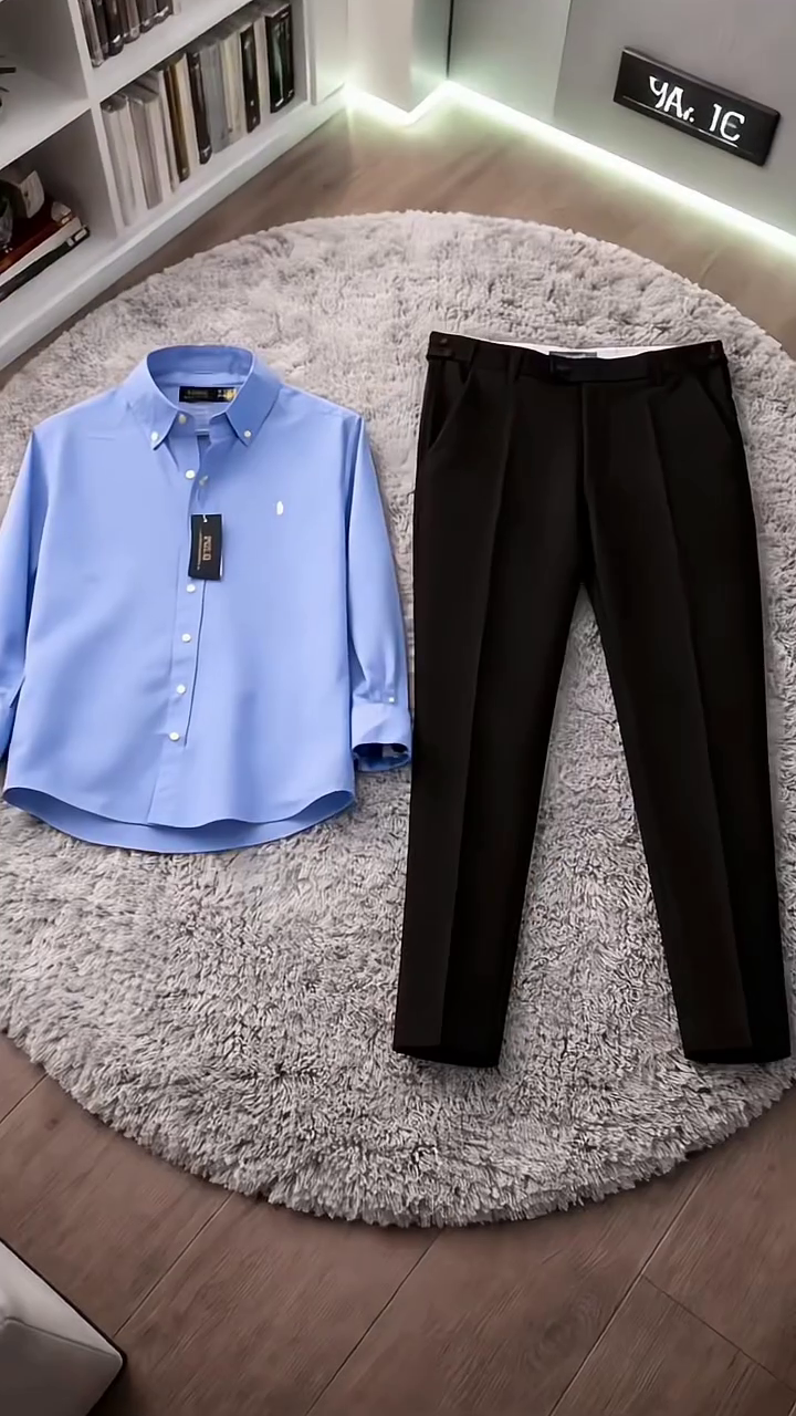 Elegant Men's  Button-Down Shirt with Cream Formal Trousers – A Stylish Smart Casual and Office Wear Outfit for Modern Men