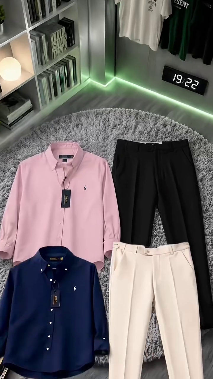 Elegant Men's  Button-Down Shirt with Cream Formal Trousers – A Stylish Smart Casual and Office Wear Outfit for Modern Men