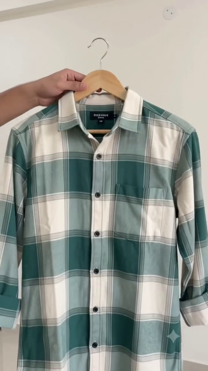 Stylish Men's Green and Beige Oversized Checked Shirt with White Inner T-Shirt and Black Wide-Leg Jeans for a Trendy Casual Look